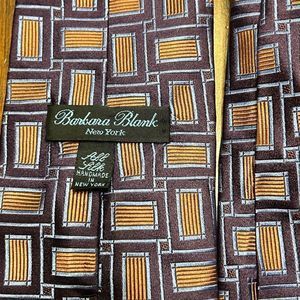 Barbara Blank Purple Orange Square 100% Silk Tie Handmade in New York EUC
